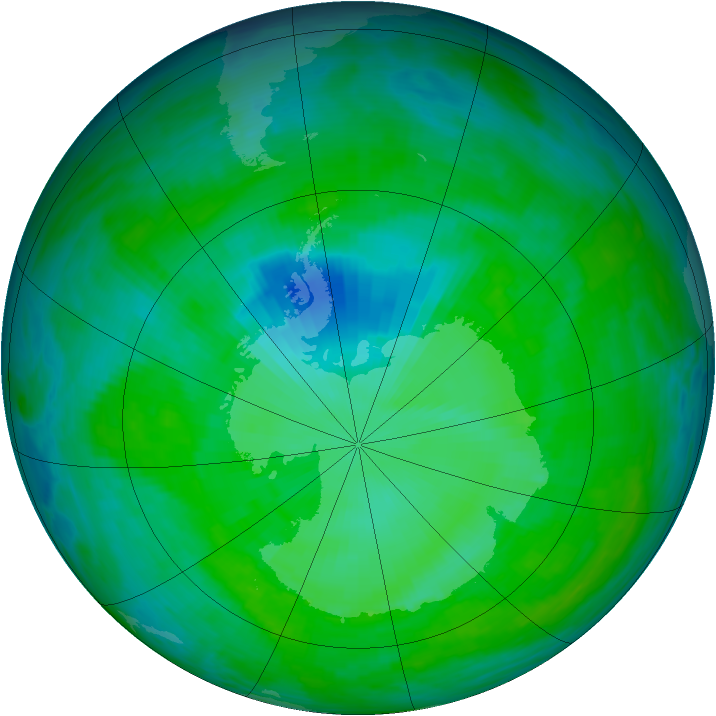 Antarctic ozone map for 14 December 1992